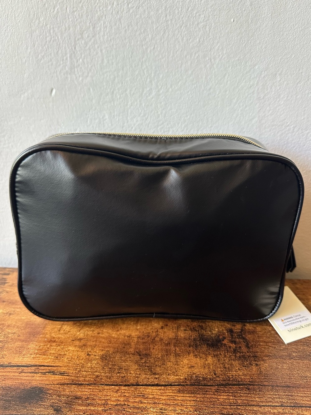 Trina Turk Black Quilted Cosmetic Toiletry Bag with Gold Zip Keychain Mirror NWT - Picture 4 of 5
